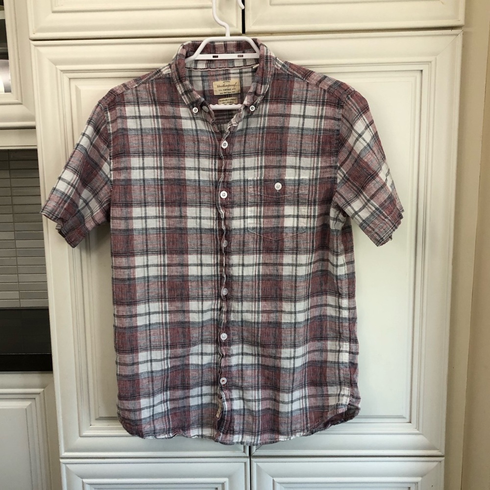 Weatherproof vintage linen blend button up s/s men’s shirt